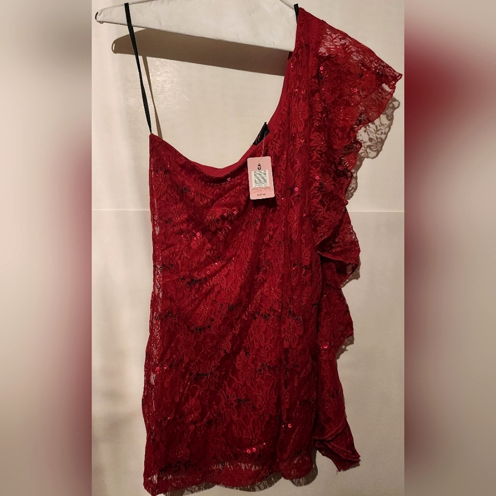 Brand New With Tags!  Torrid Off the Shoulder Red Lace and Sequin Top!